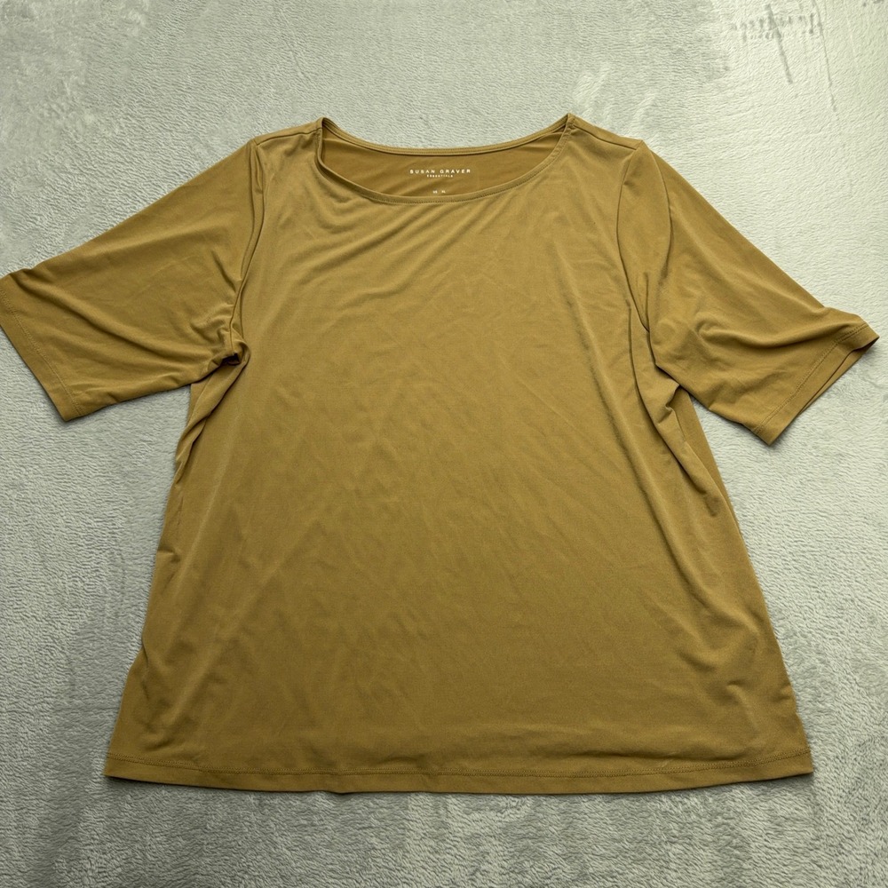 Susan Graver Top Womens XL Tan Essentials Scoop Neck Short Sleeve Stretch Solid